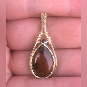 Wire Wrapped Mahogany Obsidian Pendant Necklace Handmade OOAK